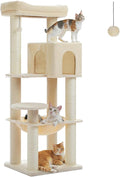 PETEPELA 58" Large Cat Tree for Big Adult Cats up to 30 lbs, Heavy Duty Cat Tower w/Extra-Thick Scratching Posts [φ3.9”], XL Hammock & Spacious Condo, Study Cat Furniture for Maine Coons, Beige