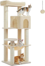 PETEPELA 58" Large Cat Tree for Big Adult Cats up to 30 lbs, Heavy Duty Cat Tower w/Extra-Thick Scratching Posts [φ3.9”], XL Hammock & Spacious Condo, Study Cat Furniture for Maine Coons, Beige