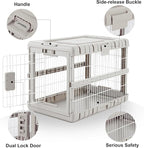 Collapsible Dog Crate for Dogs - 28" L Heavy Duty Dog Kennel No Tools Required with 4 Sides Steel Foldable Cage for Dogs Indoor Furniture, Portable Carrier with 2 Smooth Wheels, Beige