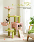 Flower Cat Tree 47.2" Multi-Level Cat Tower with Sisal Covered Scratching Posts, Cute Cat Condo for Indoor Small Medium Cats, Pink Top Perch, Fluffy Ball, Pink