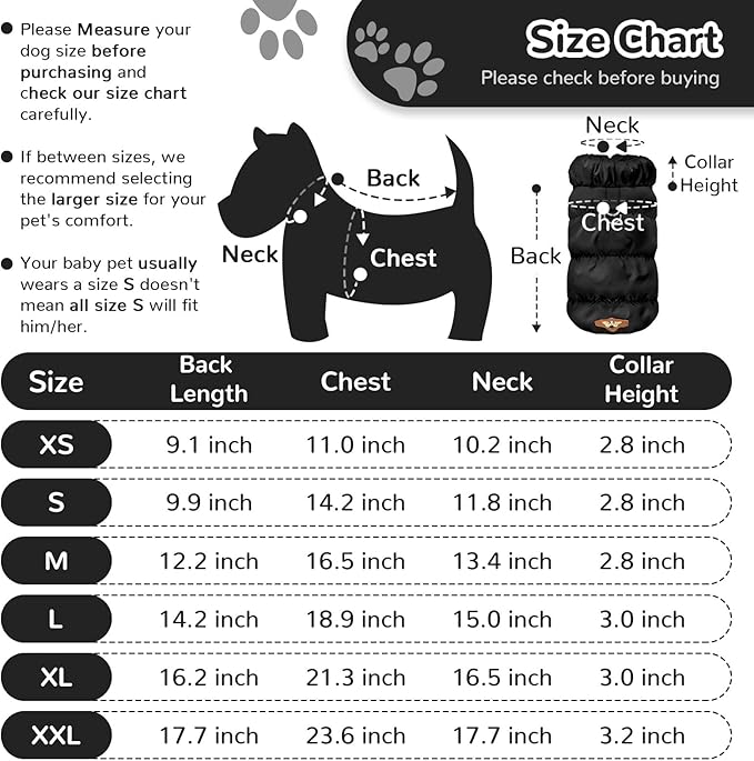 Winter Warm Dog Jacket for Small Medium Dogs Cat Cold Weather Coats with Harness Paded Dogs Fleece Vest Waterproof Windproof Dog Snow Jacket Pet Puppy Clothes (Black,L)