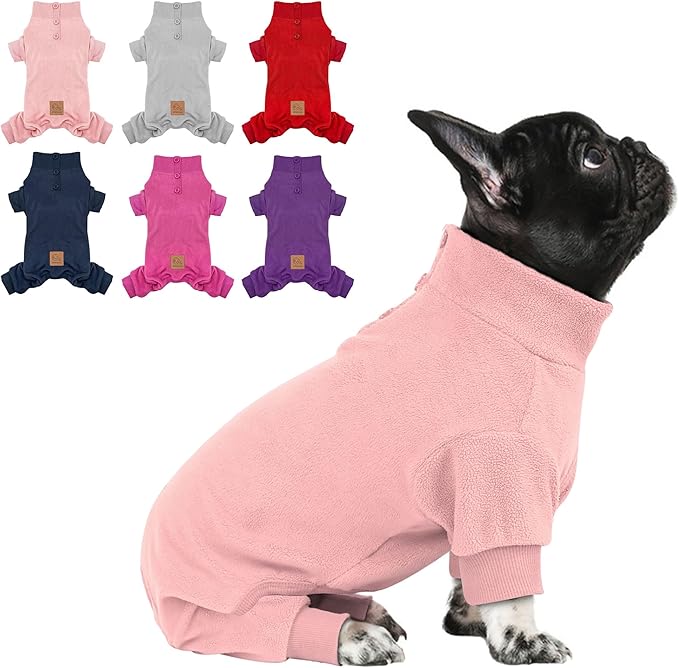 cyeollo Dog Pajamas Thermal Fleece Dog Coat Pjs Stretchable Jumpsuit Turtleneck Warm Winter Pet Coats Doggie Clothes Outfits for Small Dogs, Pink L