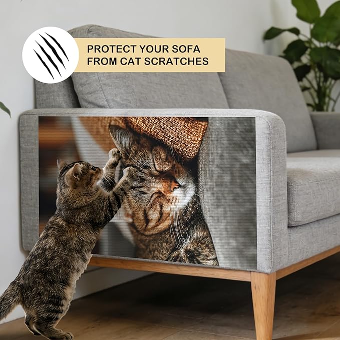 Nuxovilar Cat Wall Scratcher 15.3x23.6 Inches Polyester Synthetic Fiber, Napping Tabby Cat Print, wall scratchers for Indoor Cats, Scratching mat, Home Decor, Living Room, Sofa Area (2pcs)