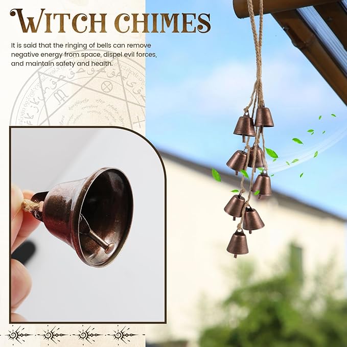 2 Pack Witch Bells for Door Knob Protection Outdoor Bells Hanging Bells for Door knob Witches Bells Magic Wind Chimes for Home Protection Witch Bells Kit(Rustic Red)