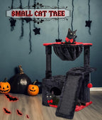 SYANDLVY Gothic Cat Tree for Indoor Cats Large Adult, Modern Activity Tower with Scratching Posts & Board, Condo with Plush Perch, Cradle & Hanging Ball & Spider for Play, Black