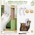 Globlazer Large Cat Tree, 80 inch Multi-Level Cactus Tall Climbing Tower Kitty Condos Cat Scratching Tower for Indoor Multiple Large Adult Cats Kittens with 3 Cat Caves, 3 Hanging Baskets, F80F, Green