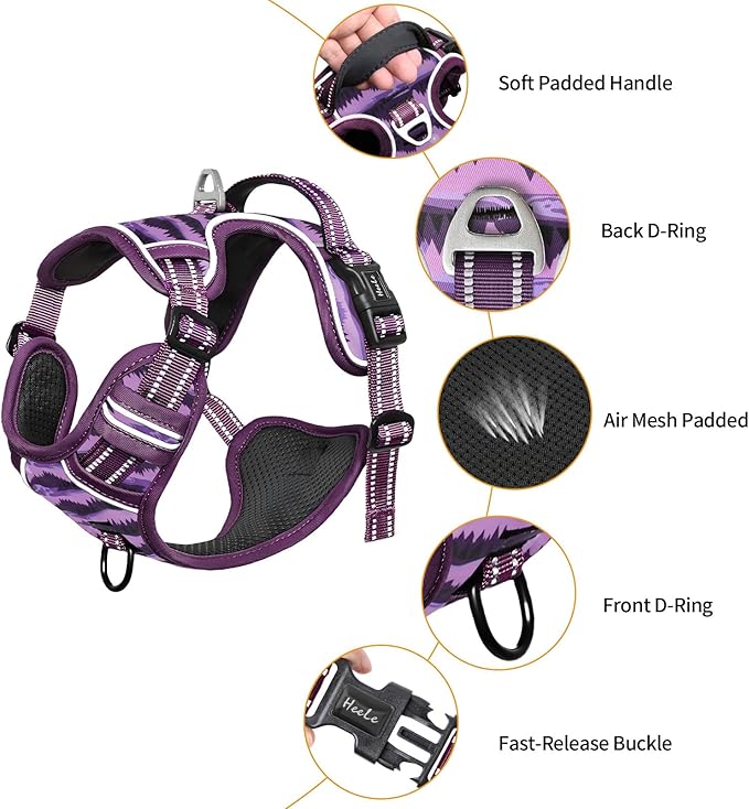 HEELE Dog Harness, No Pull Adjustable Padded Reflective Harness for Small Medium Large Dogs with Handle for Walking Training, Moon Night, M
