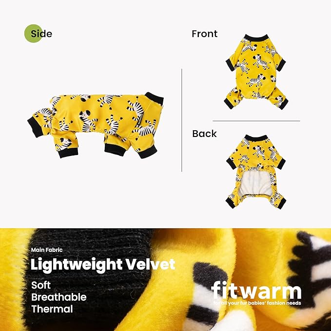 Fitwarm Zebra Dog Fleece Pajamas, Funny Winter Clothes for Small Dogs Boy Girl, Cozy Pet Onesie, Yellow, Black, White, XXL