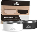 ALPINE Set of 2 Stainless Steel Dog Bowls, Non Slip, Metal Pet Bowl for Food and Water, Double Walled Insulated, Rustproof, Dishwasher Safe (64 oz, Black/White)