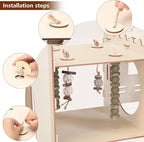 Woiworco Extra Large Rabbit Castle Hideout Bunny House for Easter Day with 3 Houses and Toys, Wooden Bunny Hideout Indoor Large Rabbit Hutch Play Houses and Hideouts Nut Castle Hamsters