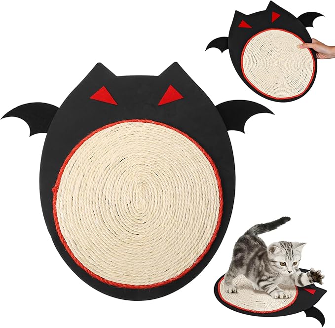 iplusmile Halloween Cat Scratch Mat, Bats Shaped Sisal Scratching Pad, 12" x 12"