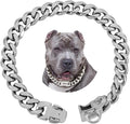 BAOBOTE 15MM Silver Stainless Steel Dog Collar with Cuban Link Chain Heavy Duty Chew Proof Training Collar for Dogs(18" Silver)