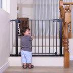 Babelio Baby Gate for Doorways and Stairs, 41-46" Pet Gate with Wide Walk Thru Door and Lock Indicator, No Drill Pressure Mounted Safety Gate with Double Lock and Self-Closing, Black