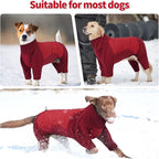 BRKURLEG Full Body Dog Winter Coat Warm Fleece Pullover Pajamas, Four Legs Covered Windproof Dog Jacket for Small to Large Dogs, Turtleneck Dogs Snowsuit, Pet Cold Weather Clothes, Red XL