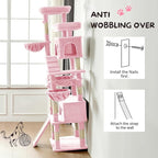 80 Inch Cat Tree,Large Cat Tower with 9 Scratching Posts, 2 Perches, 2 Caves, 2 Basket, 2 Stairs, Extra Large Hammock, Multi-Level Plush Cat Condo for Indoor Cats/Pink