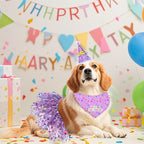 Dog Birthday Bandana with Hat and Dress Girl Set Puppy Birthday Party Supplies Cute Tutu Skirt Outfit for Small Medium Large Dogs Decorations(Purple)