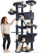 Cat Tree 82 in Multi-Level Cat Tower for Indoor Cats, Heavy Duty Large Cat Tree with Sisal Scratching Posts, Hammock, 2 Perches, 2 Condos, 2 Hanging Baskets, Dark Grey