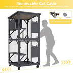 ROOMTEC Catio Outdoor Enclosure With Roof 71" Height Wooden House Large Cage With 3 Jumping Platforms and 1 Napping House for Cat Activity (Grey)