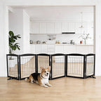 Dog Fence Indoor,Dog Gate Indoor for Doorway pet gate -6-Panel Freestanding, Hallways, House or Stairs -120x24-Inch Retractable Foldable Expandable Wood Pet by SFJC (Black) ﻿