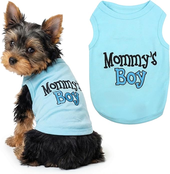 Parisian Pet Dog Shirt – 100% Cotton Shirts for Small Dogs – Blue Sleeveless Puppy Clothes – Lightweight and Breathable Dog Apparel – Boy Dogs Clothes - Stretchy Mommy’s Boy Pet Shirt