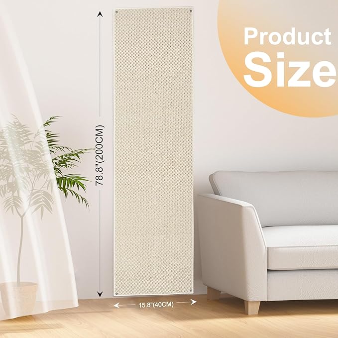 Uross Thickened Cat Wall Climbing Carpet 6.6 FT x 16" - Extra Long Cat Scratch Wall Pad, Cat Scratching Carpet Rug Wall Mounted Scratcher Couch Sofa Protector- Beige