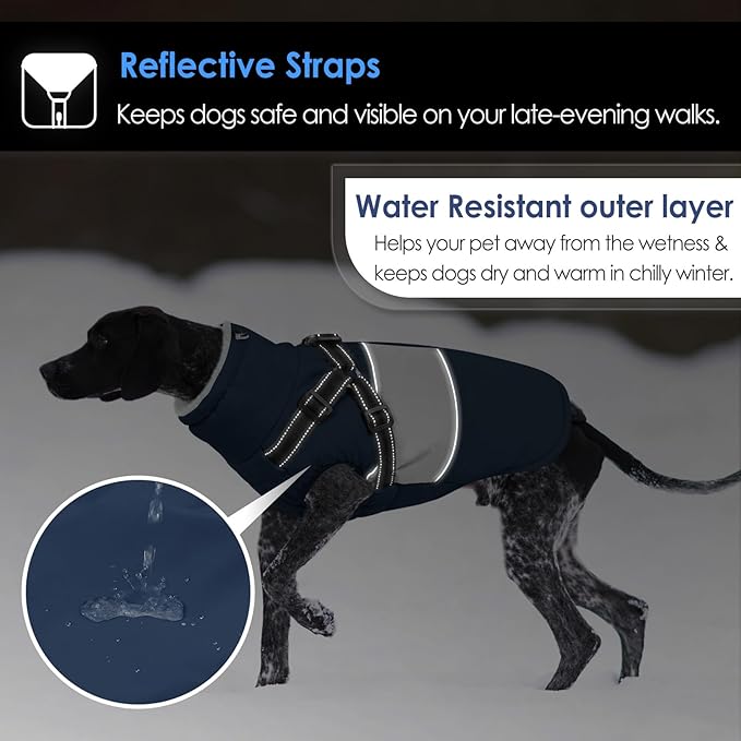 AOFITEE Dog Coat Warm Dog Winter Coat, Waterproof Dogs Jacket with Harness, Dogs Snow Jacket Snowsuit with Zipper & Furry Collar, Reflective Windproof Pet Sweater for Cold Weather, French Bulldog, L