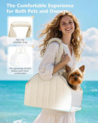 Pecute Cat Purse Carrier, Lightweight Cat Carriers for Small Cats with Large Pockets, Cat Soft-Sided Carriers up to 6.6lbs, Pet Carrier for Kitten, Suitable for Travel, Subway, Cream