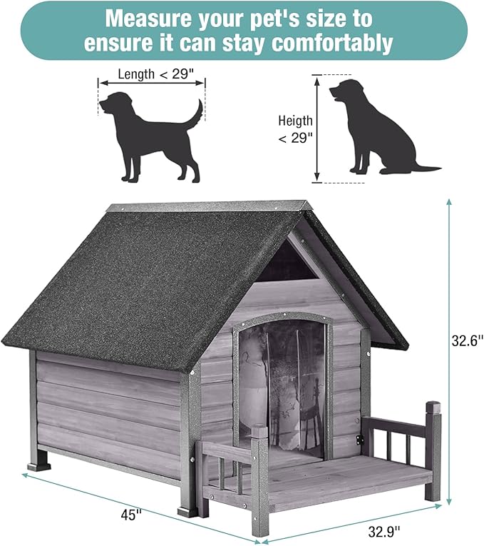 Dog House for Outdoor/Indoor, Weatherproof Outdoor Kennel for Large Dogs, Chew-Resistant Iron Frame & Asphalt Roof (Grey, L)
