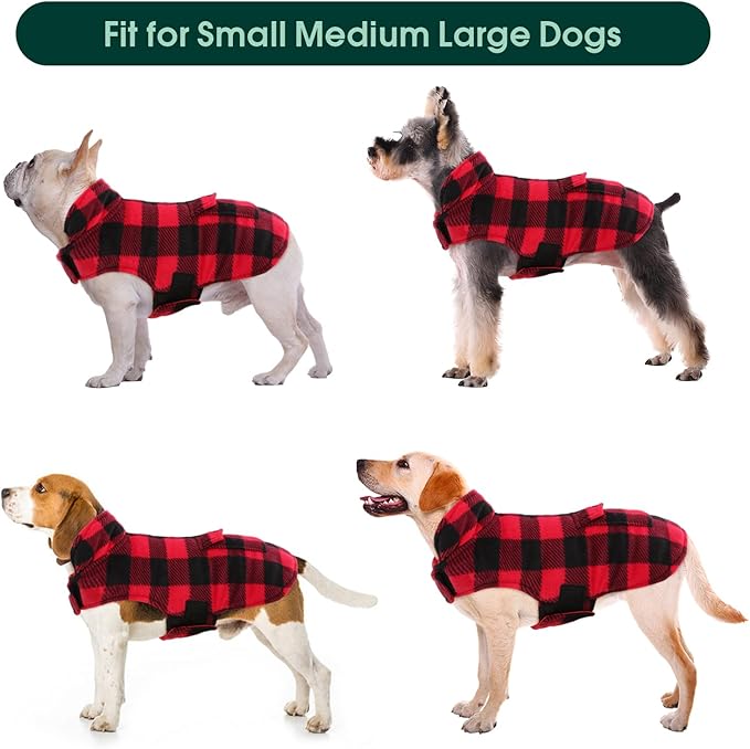 Kuoser Dog Winter Coat, Windproof Dog Fleece Jacket British Style Plaid Cold Weather Doggie Vest Coats, Reversible Cozy Warm Pet Clothes Apparel for Large Size Dogs XL