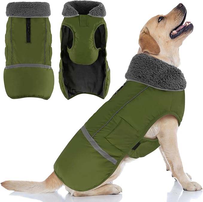 Doglay Dog Coat, Waterproof Dog Jacket Pet Winter Coat for Cold Weather with Thicken Furry Collar, Reflective Puppy Winter Jacket Warm Fleece Lining for Small Medium Large Pets