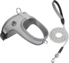 Dog Harness and Leash Set, No Pull Saddle Style Pet Harness, Breathable Mesh Adjustable Reflective Dog Vest for Dogs and Cat Medium Small Harness 2 D-Rings (Grey, M)