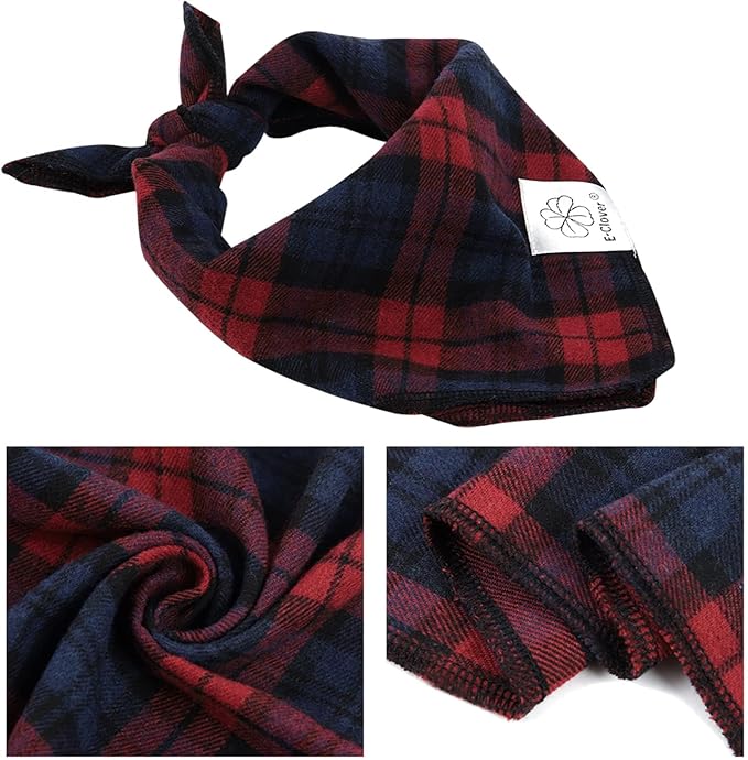E-Clover Red Dog Bandanas & Matching Scrunchie Set Plaid Dog Scarf Bibs for Medium Large Dogs Girl Boy Pet Owner Gift Blue Valentine