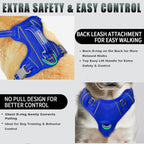 BARKBAY No Pull Dog Harness Large Reflective Dog Harness with Front Clip and Easy Control Handle for Walking Training Running with ID tag Pocket(Sapphire Blue,XS)