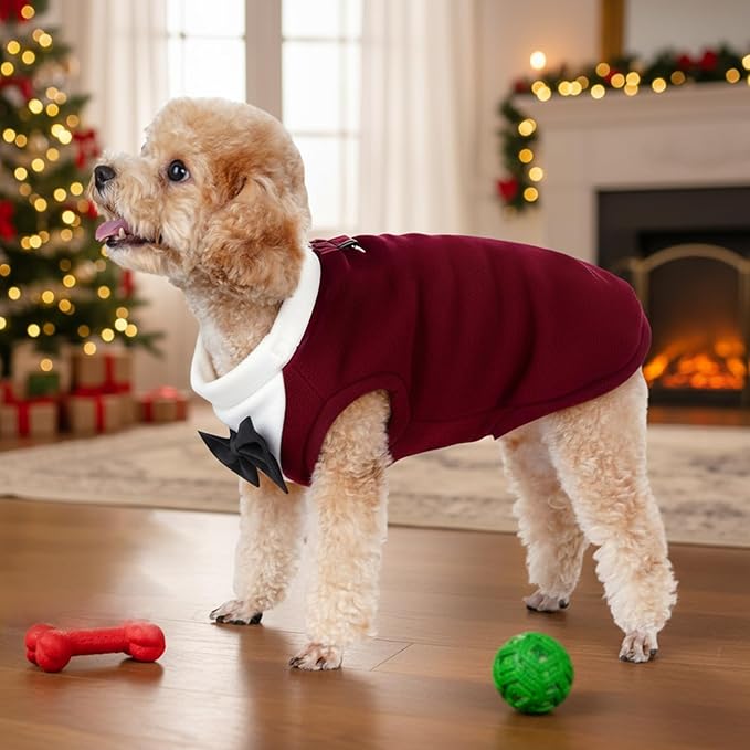 Dog Suit with Bow Tie Pet Tuxedo for Small Medium Dogs Cats Formal Clothes Puppy Outfits for Halloween Wedding Birthday (Red, Large)