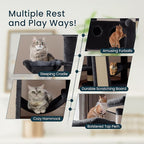 SHA CERLIN 65in Larger Cat Tree Tower Condo for Indoor Kitties/Multi-Level Furniture Activity Center with Wide Base/Cozy Plush Cat Perches/Baskets/Sisal Scratching Posts and Hammock/Dark Grey