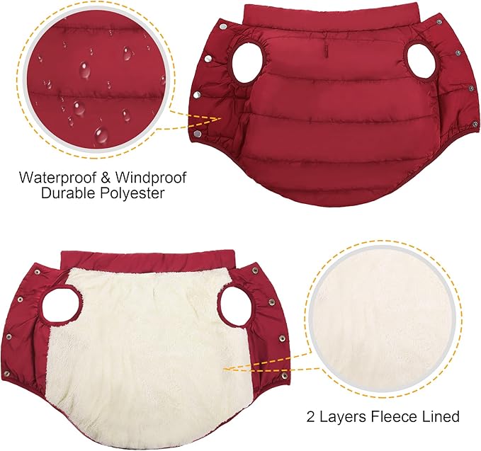 ASENKU Dog Winter Coat - Waterproof Windproof Dog Jacket, Warm Snowproof Doggie Puffer Vest for Cold Weather, Lightweight Snow Coats for Small Medium Large Dogs (XL, Red)