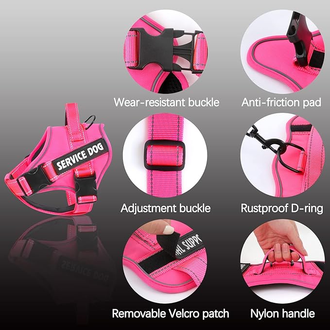 voopet Service Dog Harness, Emotional Support Pet Vest Harness, Reflective Breathable & Adjustable No Pull ESA Harness for Small Medium Large Dogs (with 4 PCS Removeable Tags),X Small (Pack of 1)
