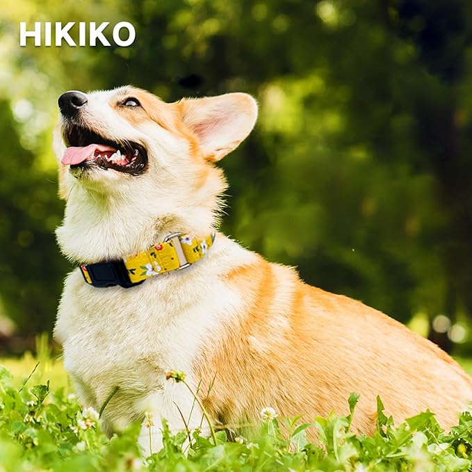 Hikiko Martingale Collar for Dogs Cute Floral Dog Collar for Small Medium Large Dogs Soft Nylon Quick Release Dog Collars (Yellow Flower,Small)