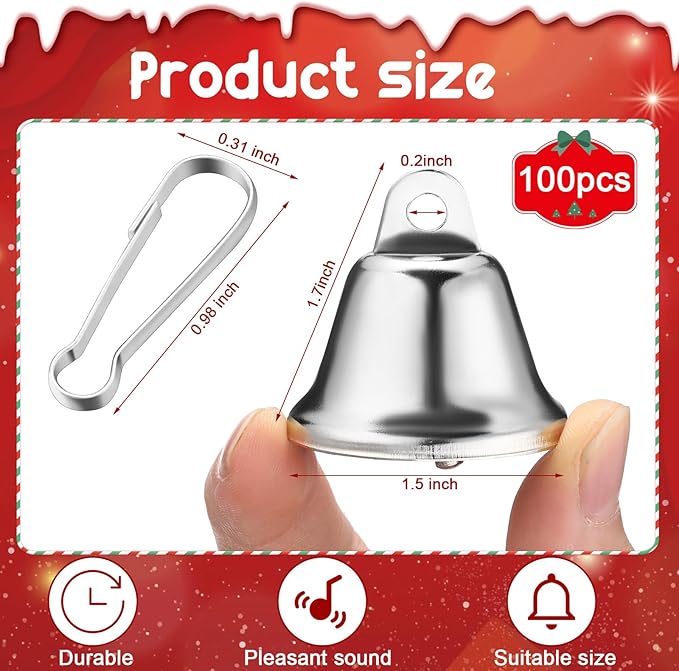 Shimeyao 100 Pieces Bells 1.5 x 1.57 Inch Vintage Small Bells with Spring Hooks for Craft Wind Chimes Dog Potty Training Doorbell Wedding Decor Craft Making Hanging Favor