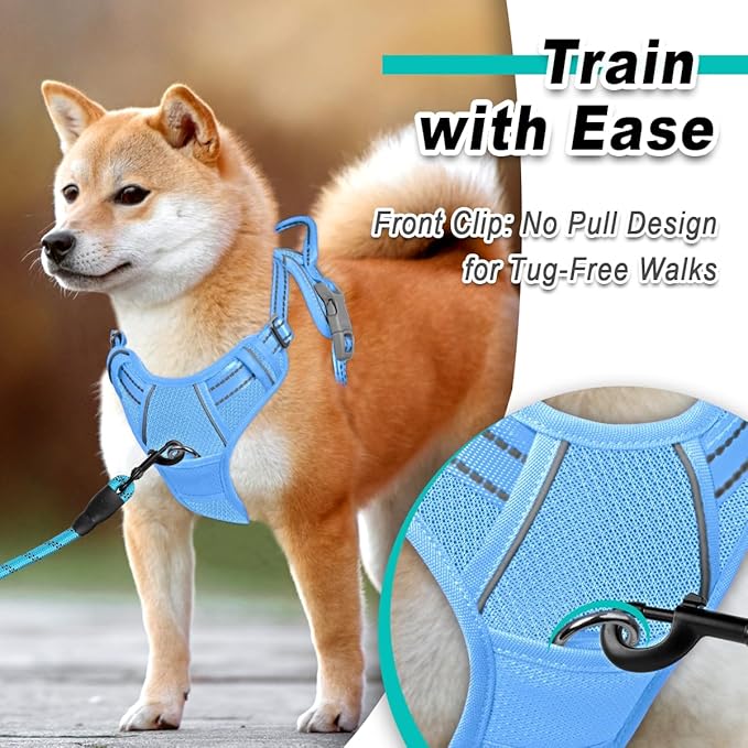 BARKBAY Dog Harness No Pull Mesh for Large Dogs - Adjustable, Reflective, Comfortable, No Choke, Heavy-Duty - Perfect for Outdoor Training, Walking, and Hiking - Strong & Durable - L & Blue Mesh