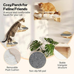 Cat Shelves for Wall, Corner Cat Wall Shelf with 3 Wide Steps, Wooden Wall Mounted Cat Shelf for Indoor Cats, 30 lb Capacity, Removable Plush Pads, Cat Climbing Perch Set for Large Cats