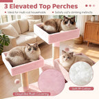 DORTALA Multi-Level Cat Tree, 65" Tall Cat Tower with 3 Plush Perch, 2 Condos, Basket Bed, Sisal Scratching Posts & Board, Hanging Pompoms, Indoor Pet Climbing Furniture (Pink)