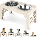 Elevated Dog Bowls for Medium Size Dogs, Non-Slip Dog Feeder with 1*Stainless Steel Dishes & 1*Slow Feeder Bowl, 5 Heights Adjustable Raised Bowls to 3.15″-8.66″-9.84″-11.02″-12.2″