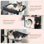 52" Cat Tree for Indoor Cats Large Adult, Modern Cat Tower with Fully Sisal Covered Scratching Posts, Cat Furniture with Spacious Perch, Super Large Hammock, Cozy Condo and Swing Tunnel Black