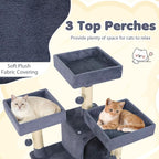 Tangkula 65 Inch Tall Cat Tree, Multi-Level Cat Tower with Sisal Scratching Posts & Board, 2 Condos, 3 Plush Top Perches, Adjustable Basket, 3 Hanging Balls for Indoor Cats (Dark Gray)