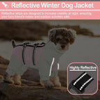 KOESON Four Legged Winter Coat, Warm Dog Jacket with Adjustable Buckles, Turtleneck Windproof Fleece Jackets, Reflective Fullbody Snowsuit Puffer Coat Pink Grey XL