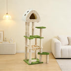 Cat Tree Tower, 56.3-Inch Multi-Level Cat Tree for Indoor Cats with Scratching Posts, Condos, Plush Perches, Hanging Cat Toy, Cute Cat Tree for Kittens & Adult Cats, Green