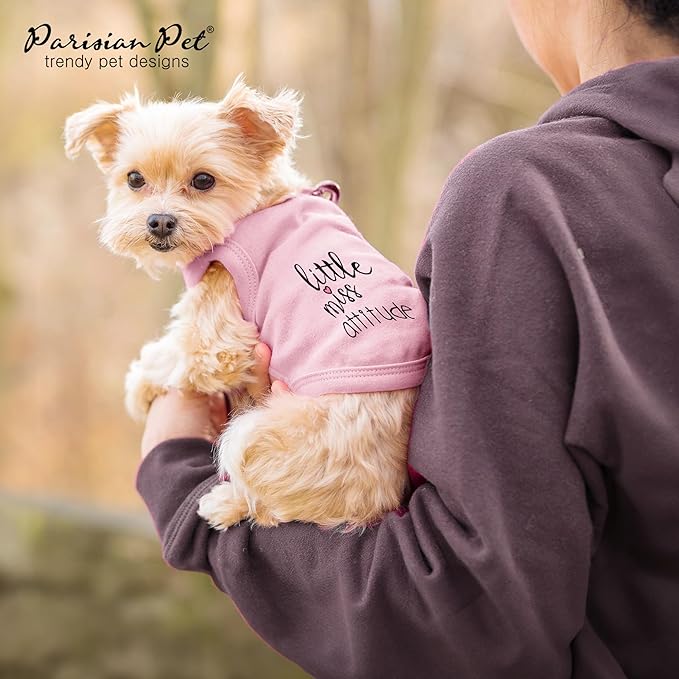 Parisian Pet Dog Shirt – 100% Cotton Shirts for Large Dogs – Sleeveless Miss Attitude Pink Puppy Clothes – Breathable and Soft Girl Dog Clothes - Stretchy Pet Apparel - Summer Tshirts for Dogs