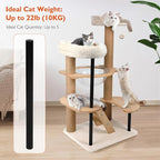 Solid Wood Cat Tree, 40" Tall Wooden Tower for Cats with Scratching Posts, Plush Perch, Large Space Capsule, Platforms, Removable Pads Heavy-Duty Indoor Cat Furniture Toys (Natural)