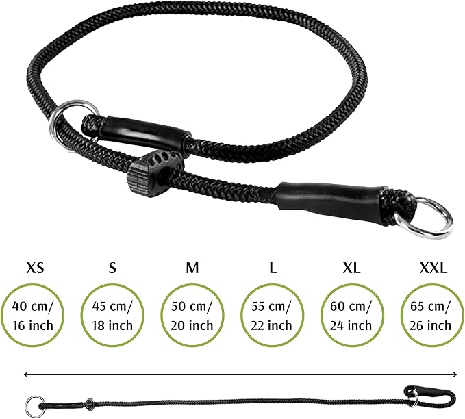 Dingo Gear Choke Collar for Dog Training Handmade of Cord with A Limiter, Waterproof Black S04059, (S)
